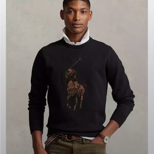 Polo Ralph Lauren Black Crewneck Sweater with Chenille Large Camo Pony NWT
